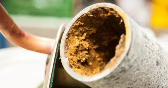 Minerals on a pipe due to hard water